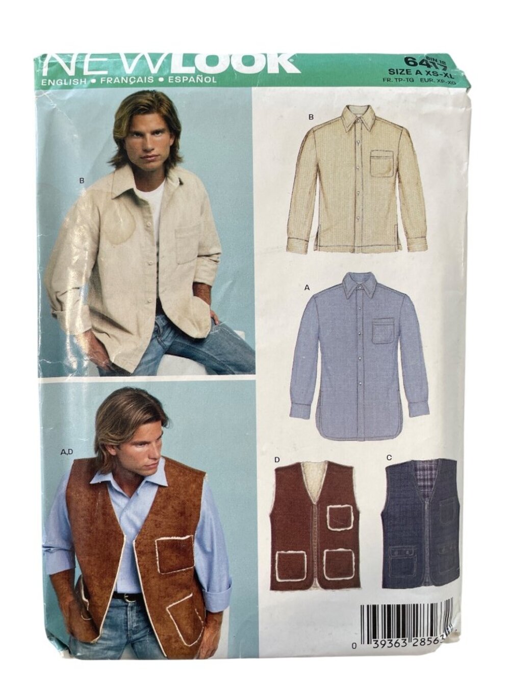 New Look 6417 Sewing Pattern XS-XL Mens Shirts & Vests Retro Dressmaking CUT